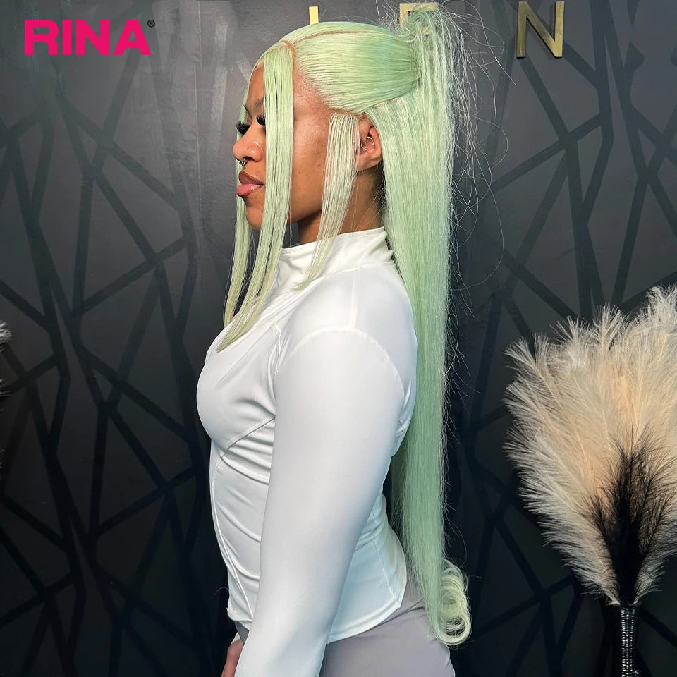 Light Mint Green Straight 13x6 Frontal Human Wig Pre Plucked 613 Colored Bone Straight Transparent 13x4 Lace Front Wig for Women