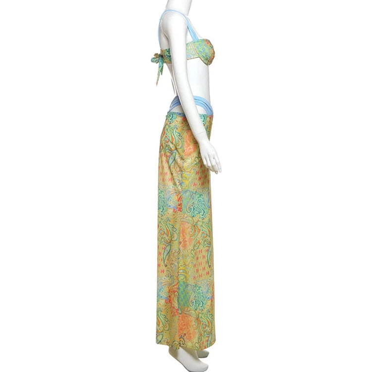 STYLISH LADY Contrast Color Printed 3 Piece Set Women Bikinis and Cover Up Skirt Suits 2025 Summer Holiday Beach Swim Outfits