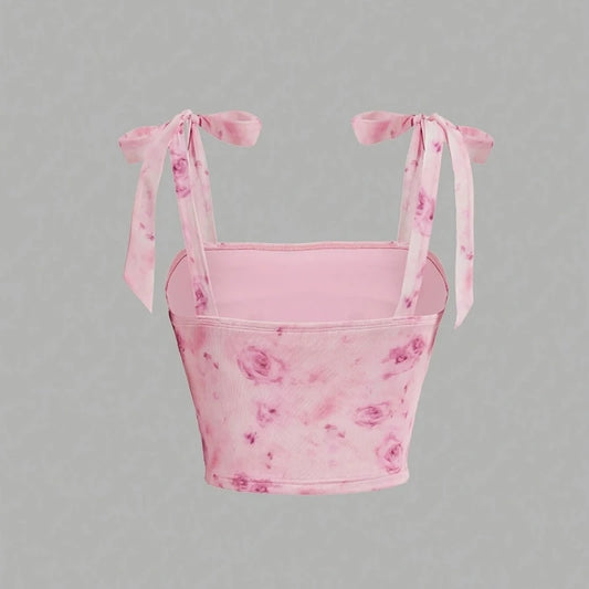 Solid Tie Shoulder Ruched Wide Strap Slim Fit Crop Top for Women Summer 2025 Y2K Clothes Pink Backless Cami Top Streetwear