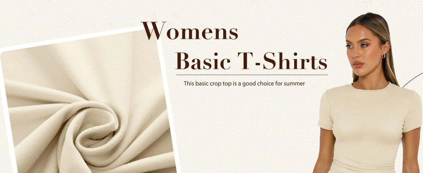 Sexy Crew Neck Basic T-Shirts Female Clothes Fashion Short White Solid Slim Fit High Street Tanks Tops Streetwear Crop Tops Tees