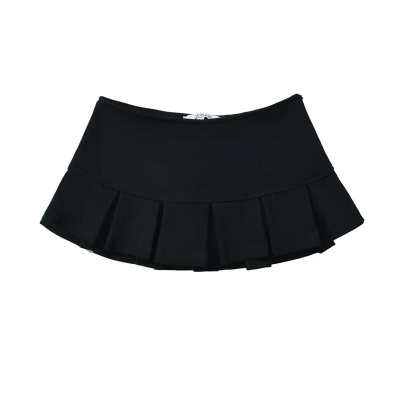HLJ&GG Y2K Fashion Letter Print Two Piece Sets Women Round Neck Short Sleeve Slim Crop Top + Pleated Mini Skirts Outfits 2025