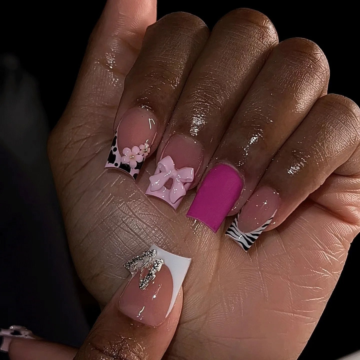 White French Press on Nails 3D Bowknot Fake Nails Tips Full Cover Wearable False Nails for Women and Girls DIY 24Pcs
