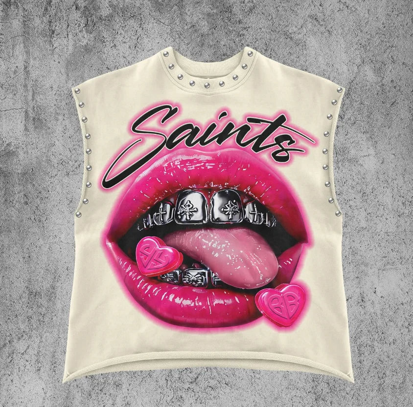 Ladies Y2k personality trend garbage pure cotton sleeveless vest summer street punk beach style casual daily basic top