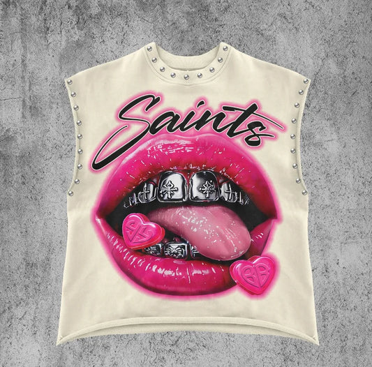 Ladies Y2k personality trend garbage pure cotton sleeveless vest summer street punk beach style casual daily basic top