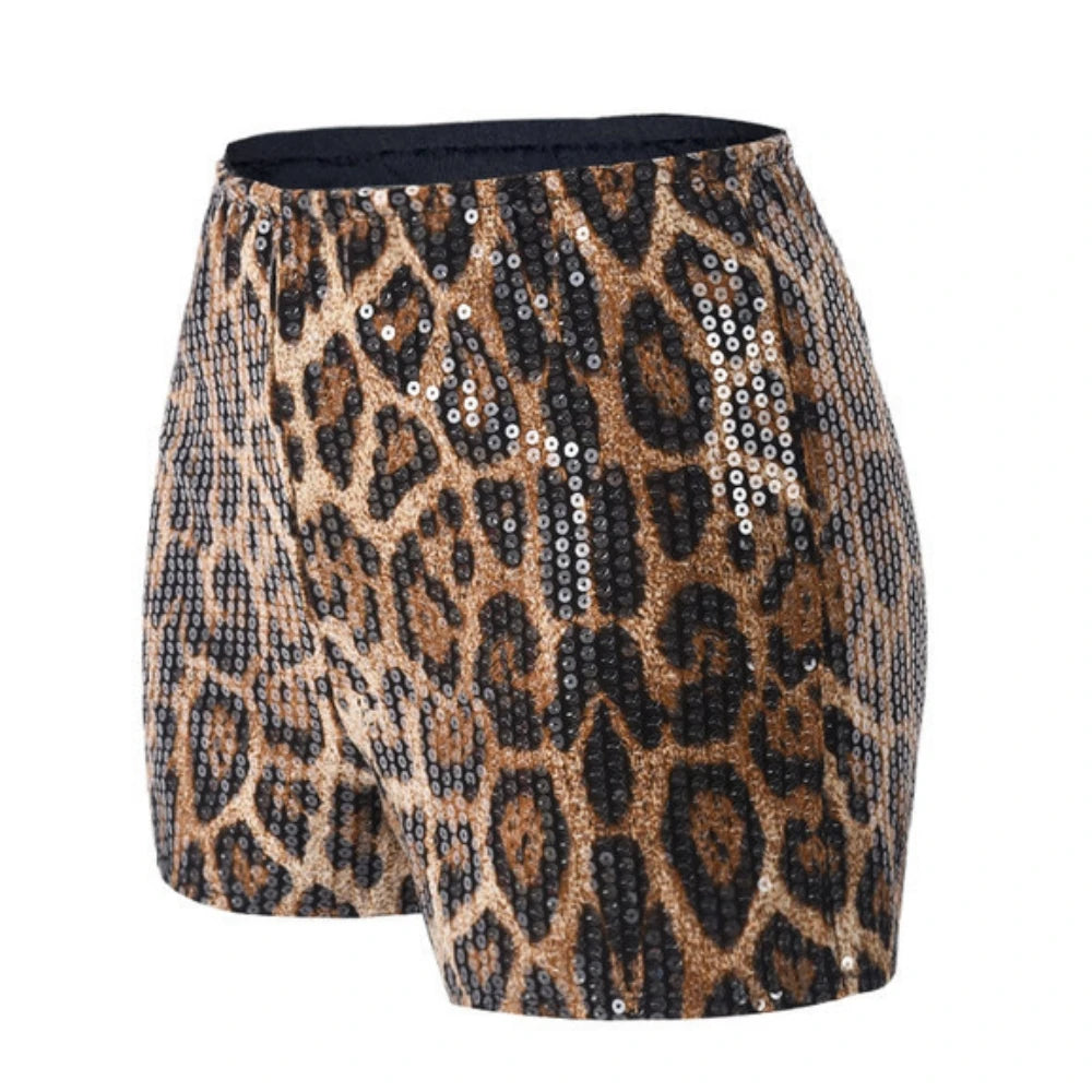 HLJ&GG Y2K Fashion Leopard Sequined Shorts Two Piece Sets Women Letter Print Round Neck Slim Crop Top And Shorts Outfits 2025