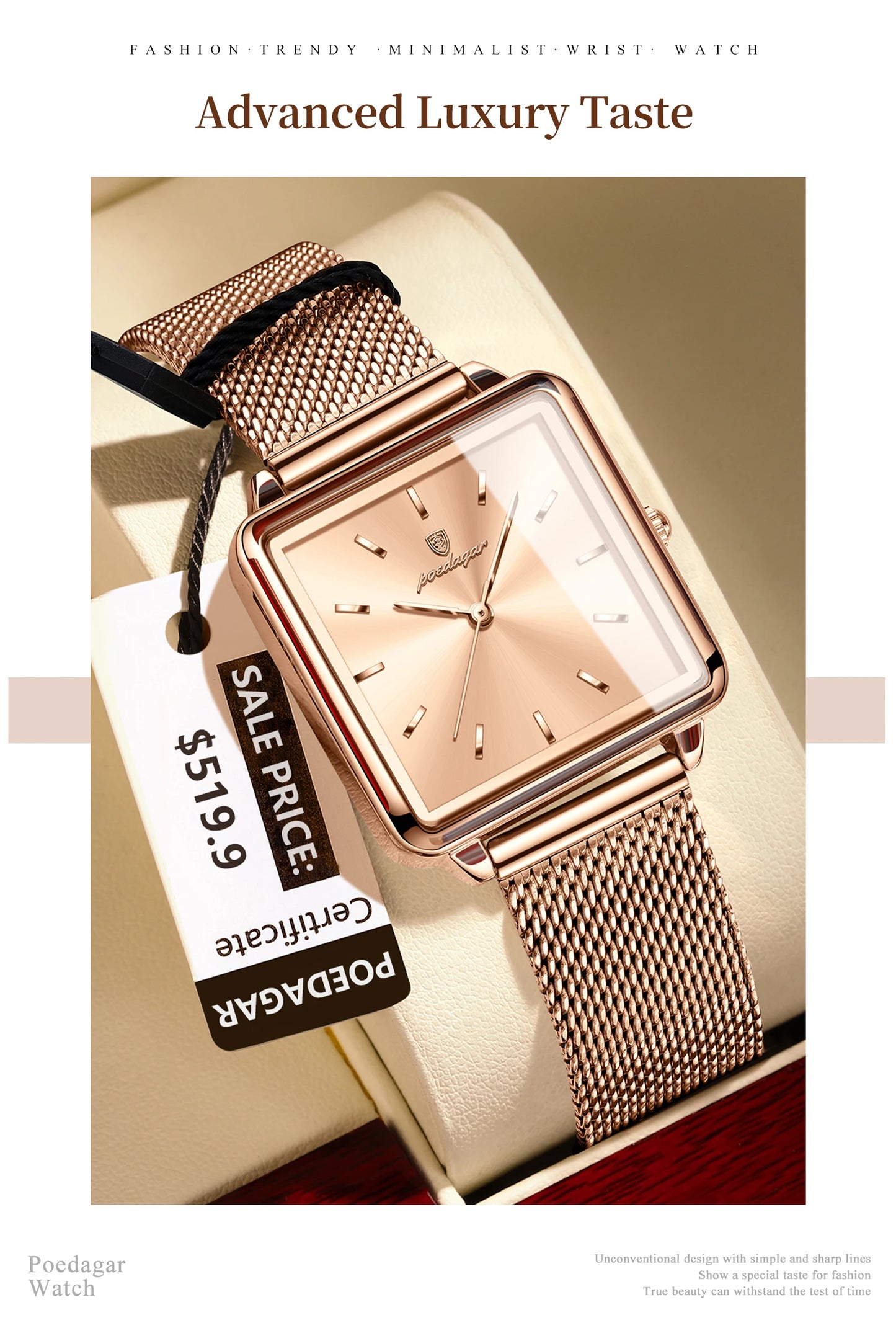 POEDAGAR Fashion Ladies Watch Waterproof Square Elegant Watch, Mesh Stainless Steel Quartz, lady's Watches, Reloj