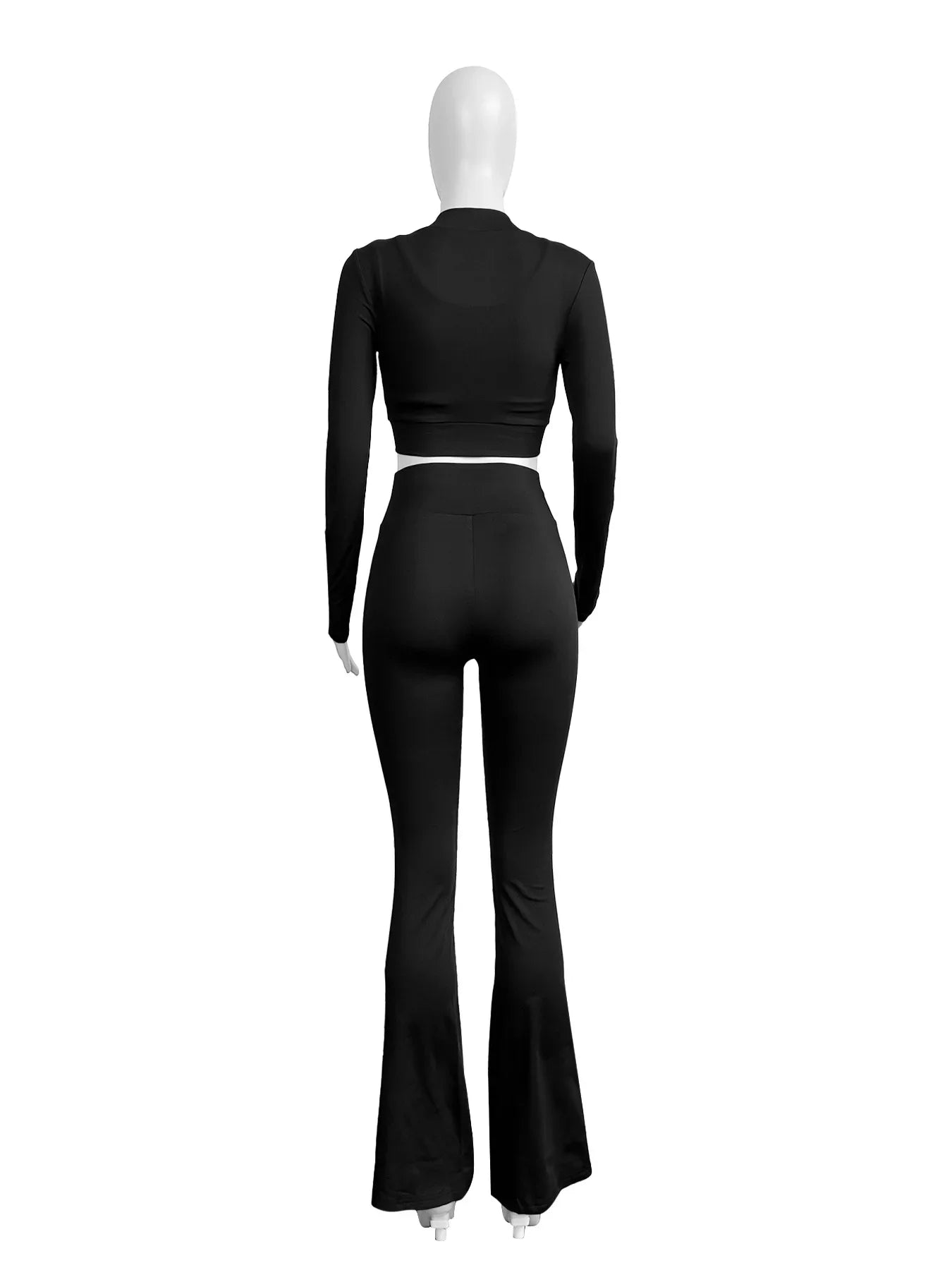 HLJ&GG Casual Solid Bodycon 3 Piece Sets Outfit Women Slim Crop Tops + High Waist Flare Pants Long Sleeves Coats Tracksuits 2024