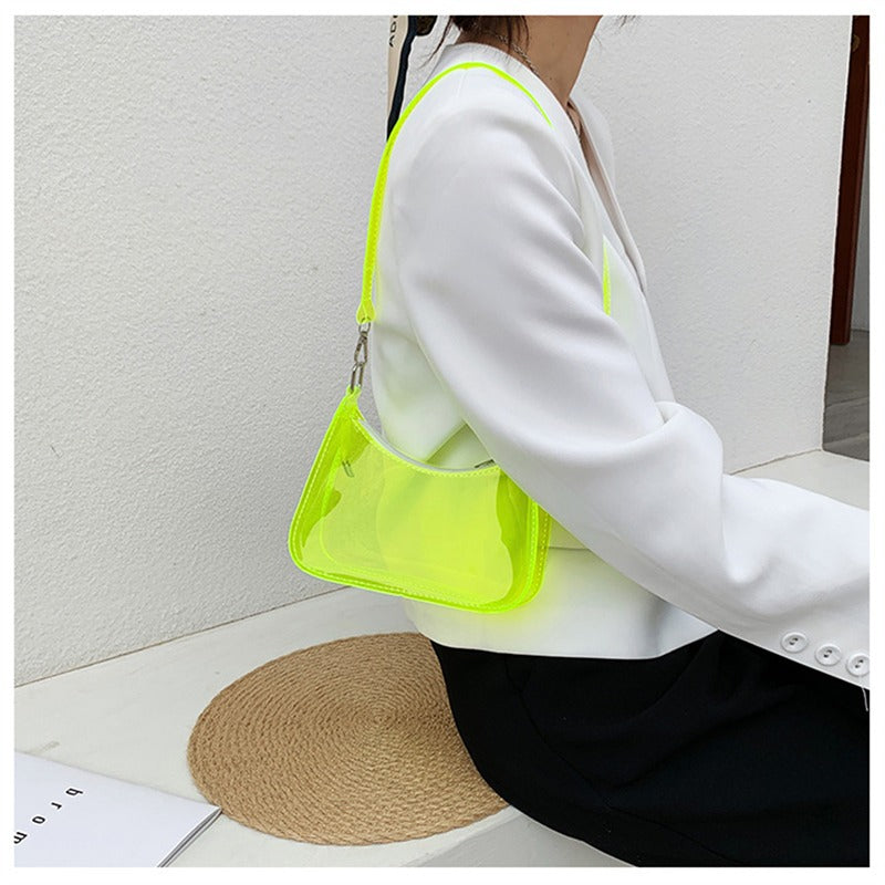 Clear Jelly Shoulder Bag For Women, Y2K Small Zipper Underarm Purses & Fashion Handbag