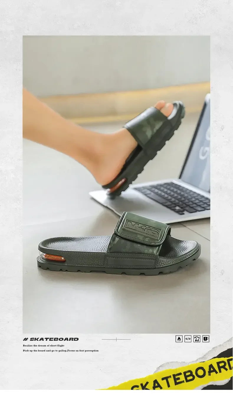 2025 Spring and Summer Trend Fashion Wear Super Soft Slippers Men's Velcro Air Cushion Personality All Casual One Word Slides