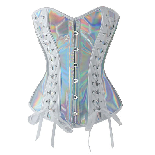 Silver PU Leather Corset Top Women Gothic Overbust Steampunk Corset and Bustier Women Sexy Corselet Clubwear