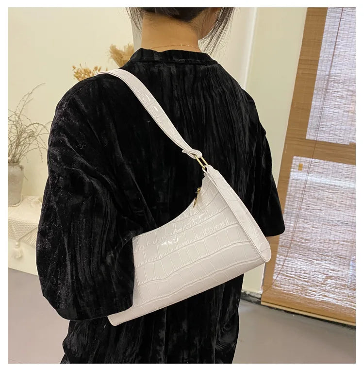 Fashion PU Leather Bags for Women Alligator Pattern Armpit Handbag Female Small Underarm Messenger Bag Purse Shoulder Handbags