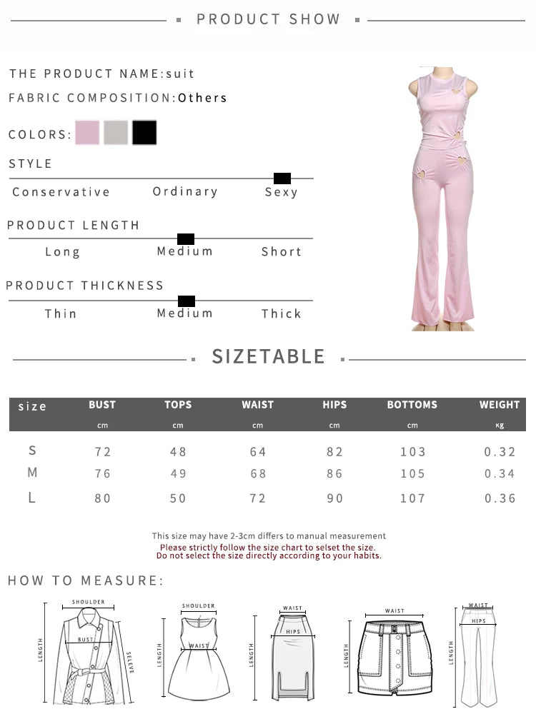 Weird Puss Heart Hollow 2 Piece Set Women o-Neck Sleeveless Tops+Skinny Stretch Pants Vacation Casual Simple Elegant Solid Suits