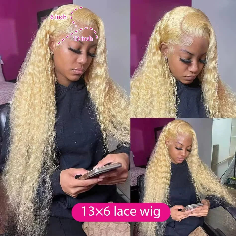 Deep Wave 613 Lace Front Wig Human Hair 13X6 30 32 Inch Blonde Wig Human Hair 220 Density Pre Plucked Lace Frontal Wig For Women