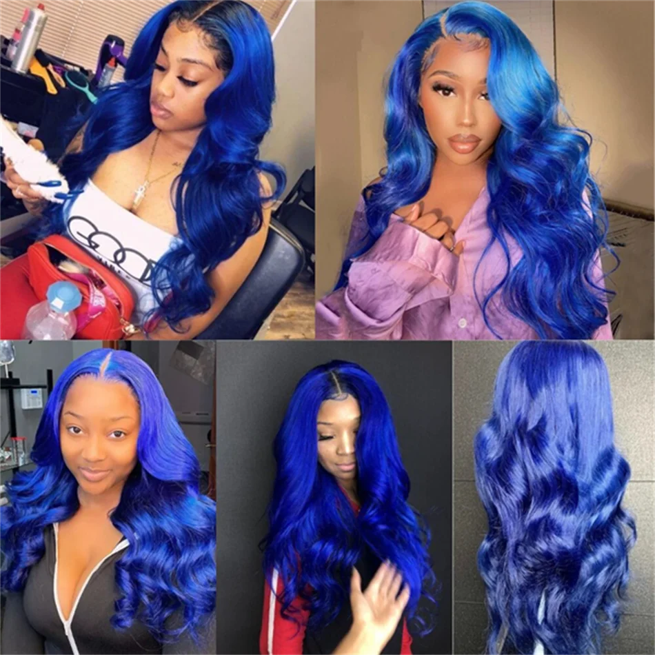 Navy Blue HD 13X6 Body Wave Lace Front Wig Colored Human Hair Wigs Glueless 30 Inch Royal Blue Lace Frontal Wig 100% Human Hair