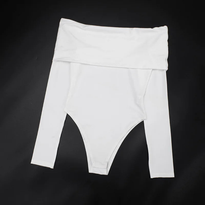 Nsauye Casual Pullover Women Long Sleeve Basic Solid White One Pieces Bodycon Bodysuit Tops Y2K Sexy Autumn 2025 Club Rompers