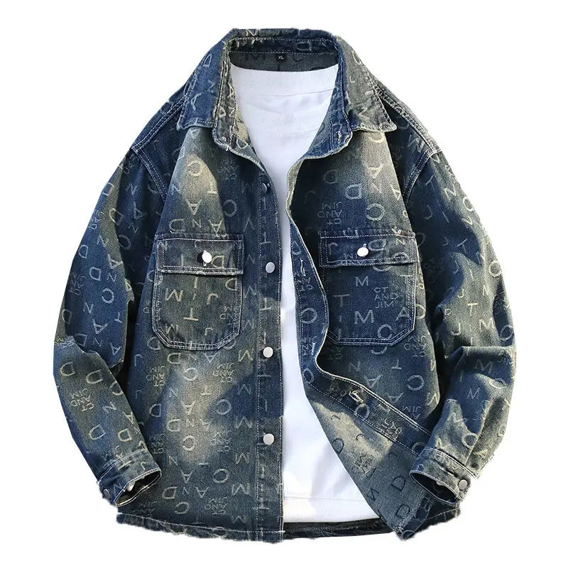 High Quality 2025 Spring Autumn Men's Cotton Denim Jackets Casual Jeans Youth Streetwear print Denim Coats Loose Tops Clothing