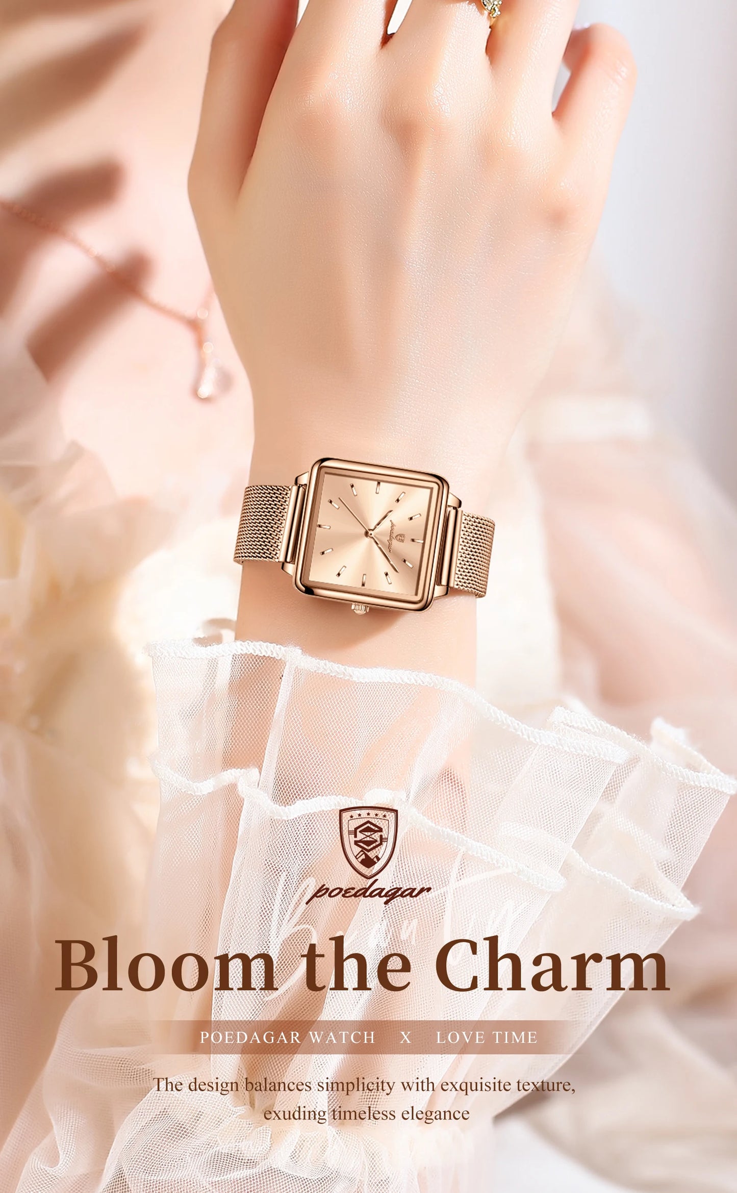 POEDAGAR Fashion Ladies Watch Waterproof Square Elegant Watch, Mesh Stainless Steel Quartz, lady's Watches, Reloj