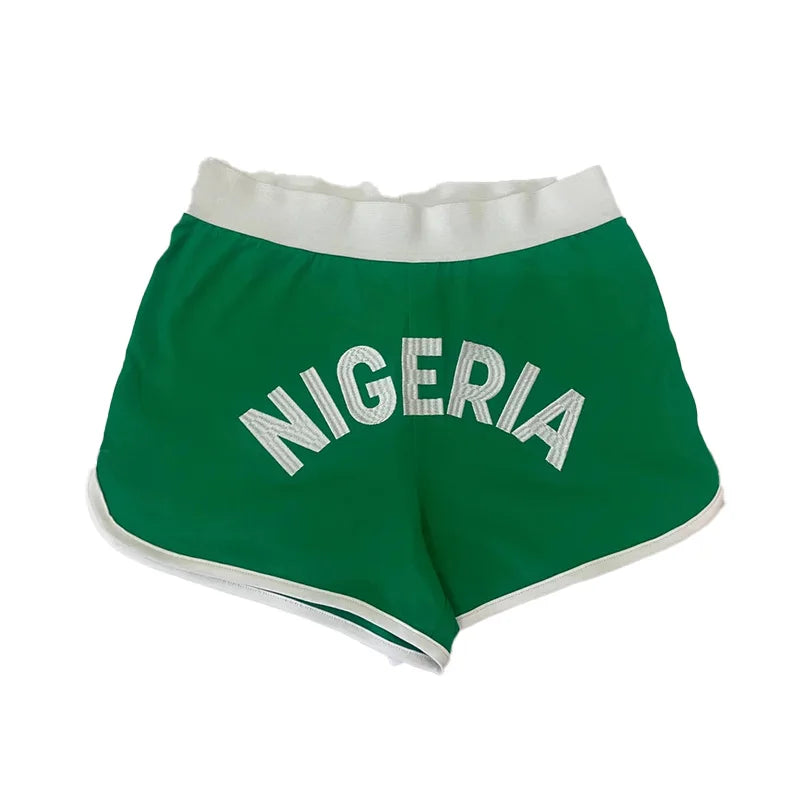 2025 Summer New y2k Leisure Color Blocked Embroidered Nigeria Letter Green T-shirt trend 2025 Women's Clothing Crop Top EMO