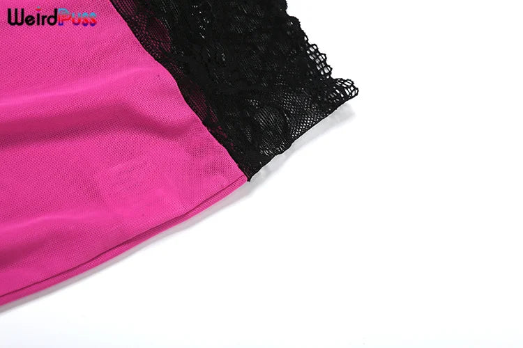 Weird Puss Mesh Patchwork 2 Piece Set Women Sexy Cleavage Sleeveless Crop Tops+Leopard Print Skinny Pants Street Wild Trend Suit