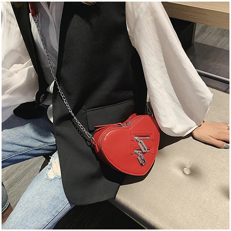 Gothic Heart Blade Zipper Chain Crossbody Bags for Women Girl Casual Shoulder Purses Handbags Techwear Summer Wallet Goth