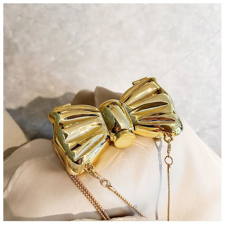 New Mini Evening Bag Metal Purse Crossbody Handbag for Girls Kid Women Bowknot Chain Shoulder Bag for Party Wedding