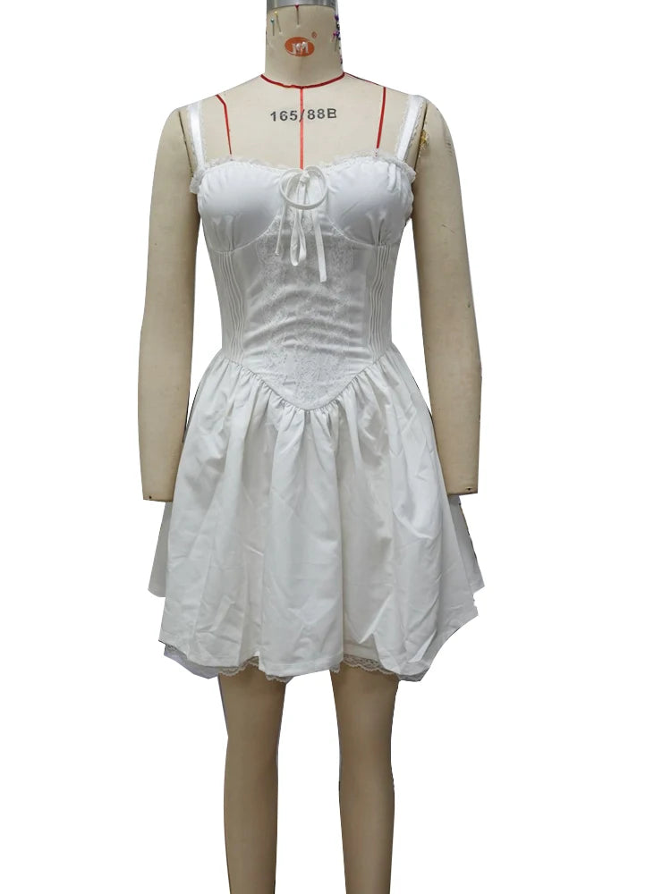Kricesseen Sexy Women's White Lace Patchwork Back Bandage Bodycon Dresses Summer Ladies Sleeveless Strap Night Clubwear Dresses