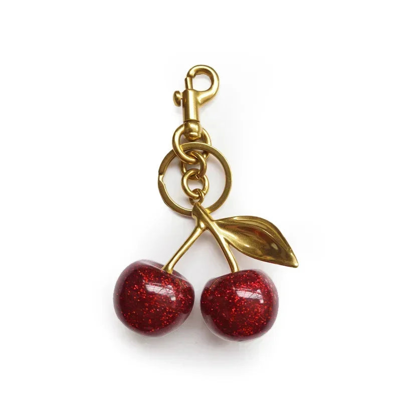 Cherry Bag Charm Cherry Keychain Charm Metal Accessory Sparkling Resin For Coach Purses And Bags, Red, Black, Pink