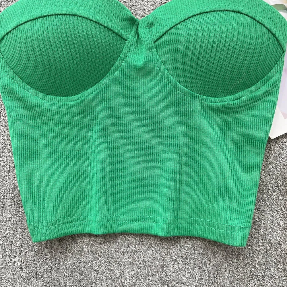 Strapless Western Style Skinny Tanks Camis for Women Summer Casual Solid Colours Female Corset Crop Tube Tops with Built In Bras