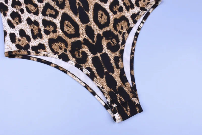 HLJ&GG Sexy Leopard Bodycon Bodysuits Women Turtleneck Long Sleeve Slim Romper Spring New Fashion One Piece Jumpsuit Clubwear