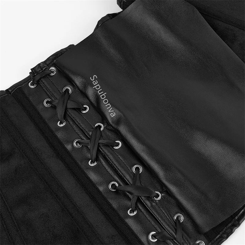 Corset Leather Zipper Plus Size Top Pirate Bustier Overbust Lingerie Burlesque Costumes Lace Up Sexy Women Black Red Green