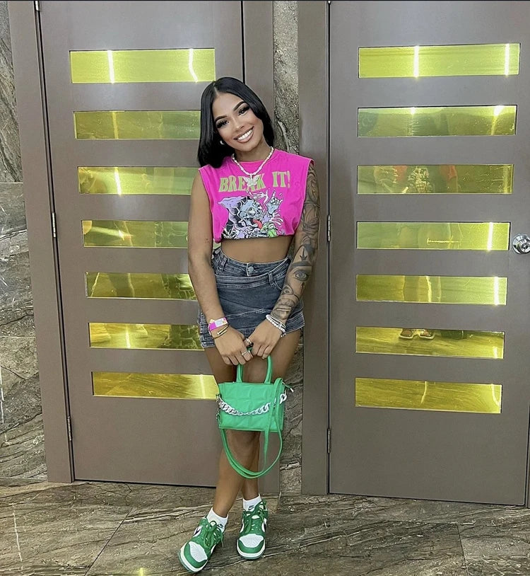 STYLISH LADY Harajuku Letter Printed Hip Hop T Shirt 2025 Summer Women Sleeveless O Neck Casual Street Tops Tees