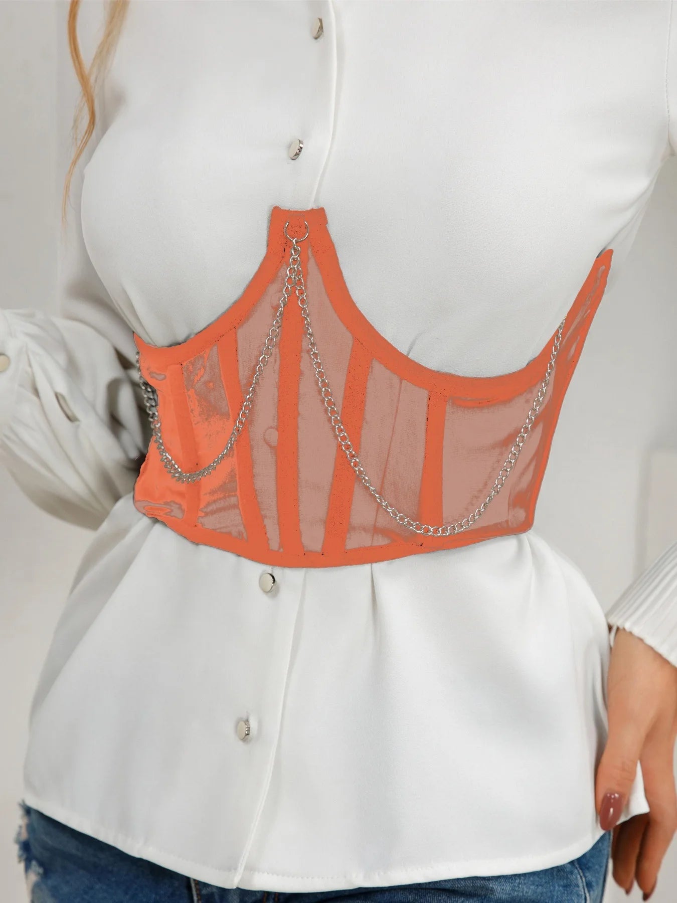Sexy Corset Underbust Punk Metal Chain Black Women Top Curve Shaper Strap Slimming High Waist Belt Lace Green Corset