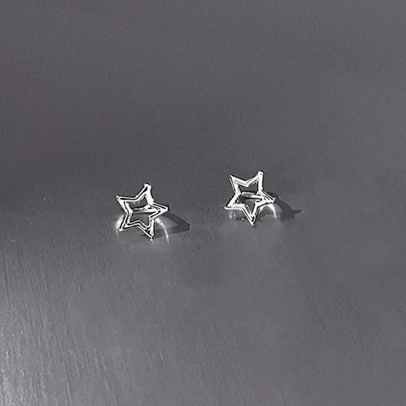 Y2K Style Hollow Pentagonal Stud Earrings for Women Personalize Star Asterism Round Ear Buckle Metal Accessories Fashion Jewelry