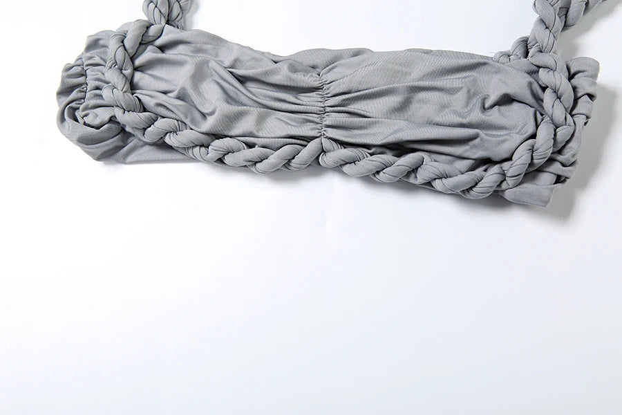 Weird Puss Square Collar 2 Piece Set Women Bra+Skinny Long Skirts Bandage Ruched 2025 Summer Vacation Beach Party Trend Suits