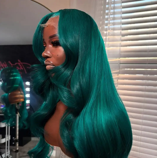 Transparent 13x4 Lace Frontal Body Wave Human Hair Wigs Colored Cyan Green 13x6 Lace Front Wig Brazilian Pre Plucked for Women