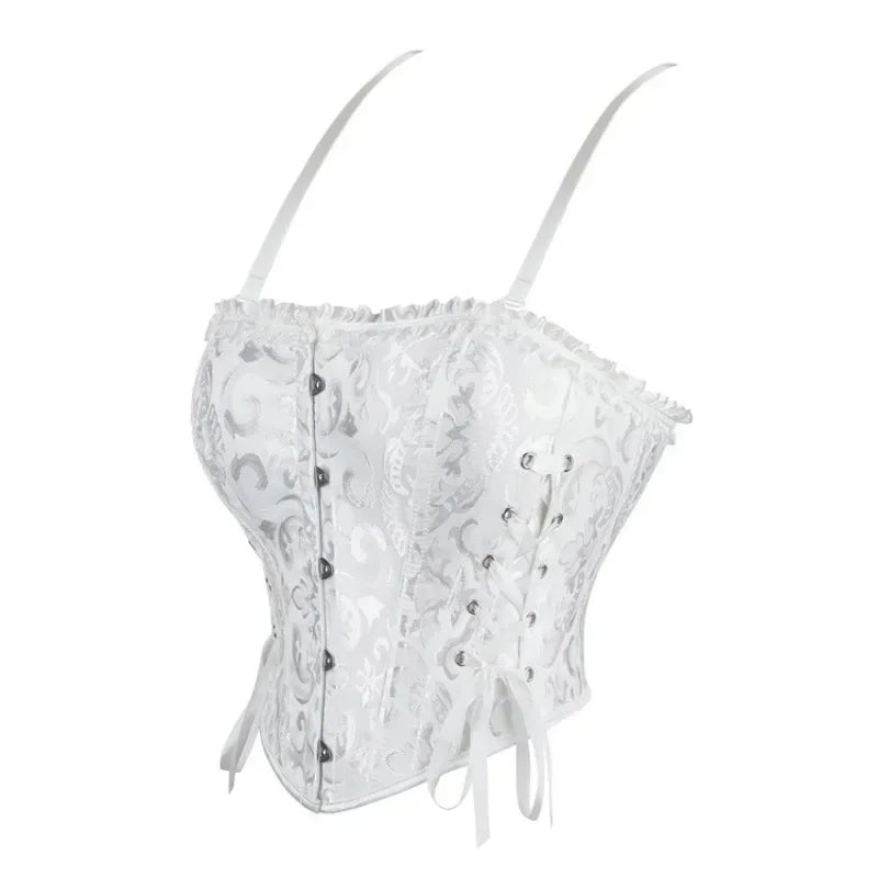Women Corset Crop Top Overbust Sexy Lace Up Bustier Slimming Body Shaper Short Torso Corselet Vest Black White Red