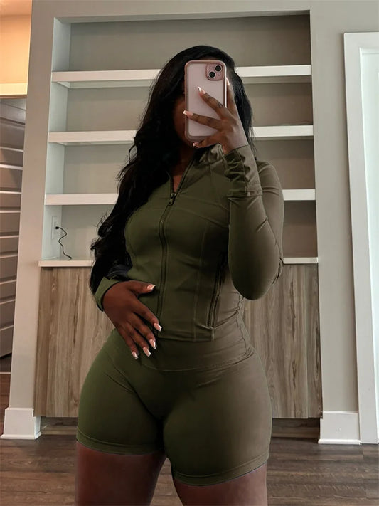 Women's Cropped Jacket and Shorts Tracksuit