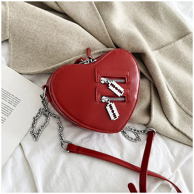 Gothic Heart Blade Zipper Chain Crossbody Bags for Women Girl Casual Shoulder Purses Handbags Techwear Summer Wallet Goth