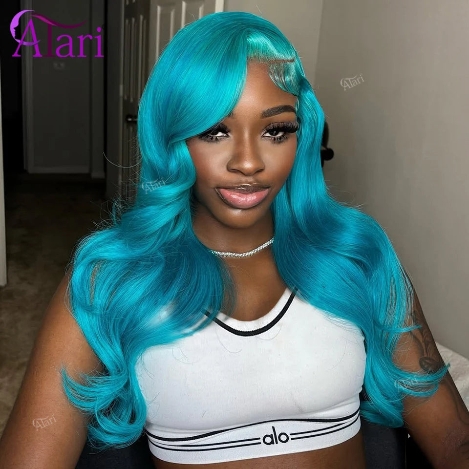 13x6 Lace Front Sapphire Blue Human Hair Body Wave Wigs Light Blue Transparent 13x4 Lace Frontal 613 Colored Wig Pre Plucked