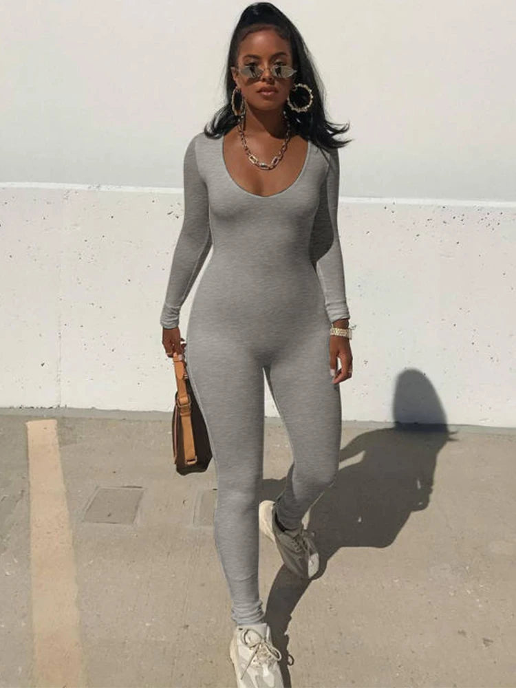 Dulzura Women 2024 Autumn Winter Long Sleeve Bodycon Streetwear Jumpsuit Overall One Piece Outfit Wholesale Items for Business