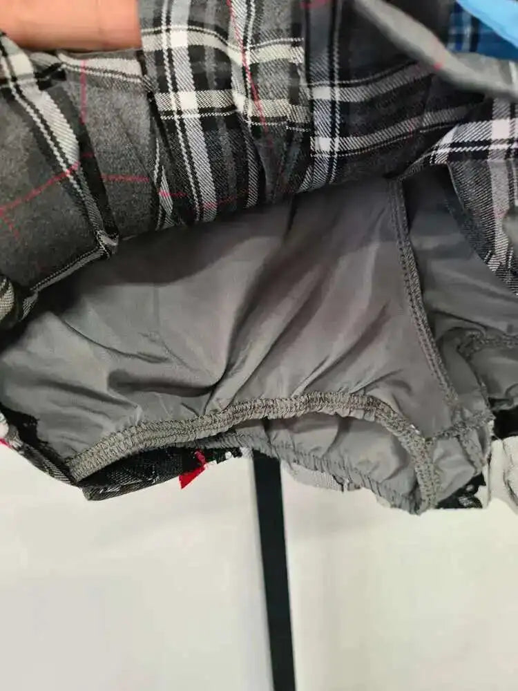 DEAT 2025 Summer New Patchwork Plaid Irregular Pleated Mini Skirt, Zipper Pockets Lace Design Skirts 29L7565