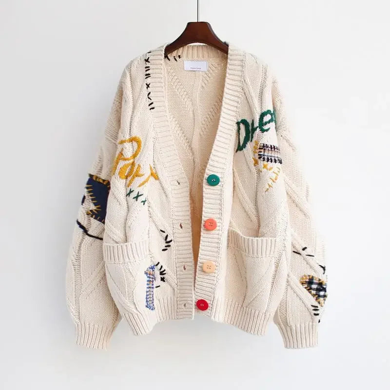 HLJ&GG Winter Embroidery Knit Sweater Coats Two Piece Sets Women Button Long Sleeve Top And Plaid Aline Skirts Outfit Streetwear