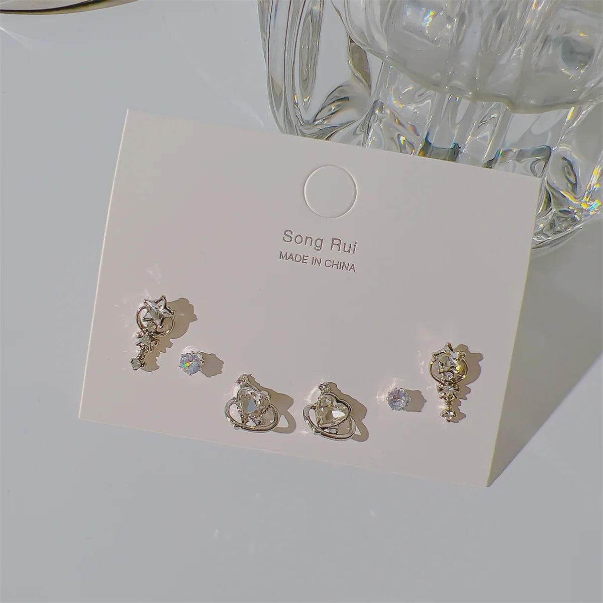 17KM INS Y2K Pink Heart Stud Earrings for Women Girls Korean Bow Dangle Earring Set Sweet Crystal Drop Earring Fashion Jewelry