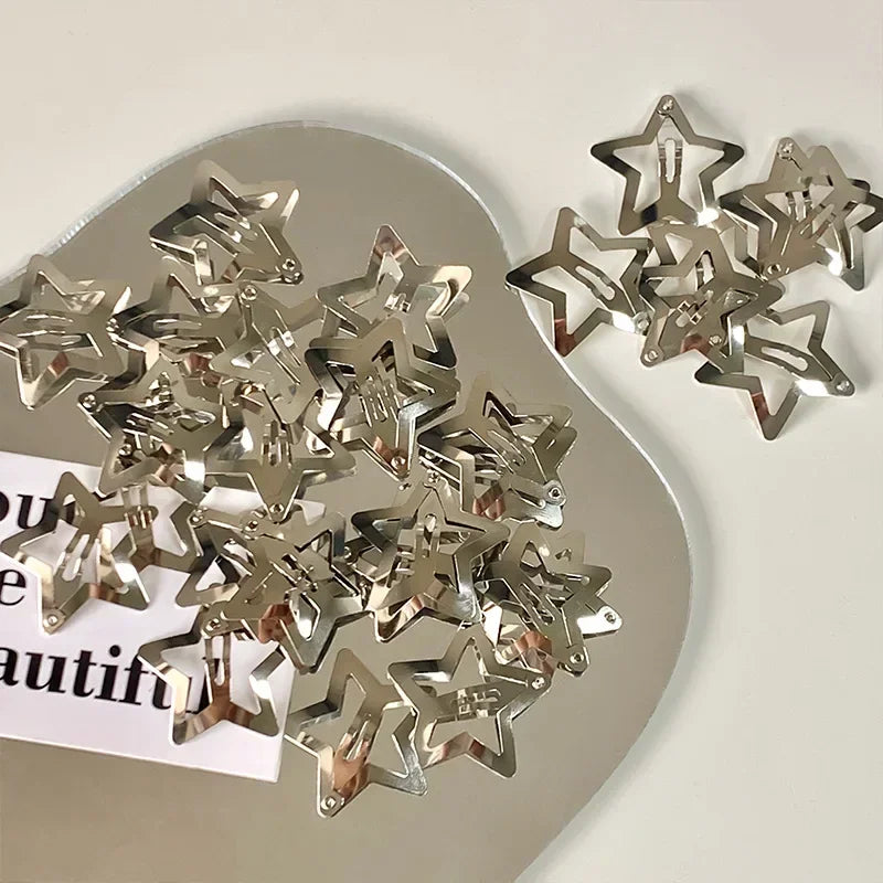 10/50pcs Colorful Kawaii Star Barrettes Y2K Sweet Girls BB Solid Star Hairclips Metal Snap Clip, Hair Jewelry Gifts