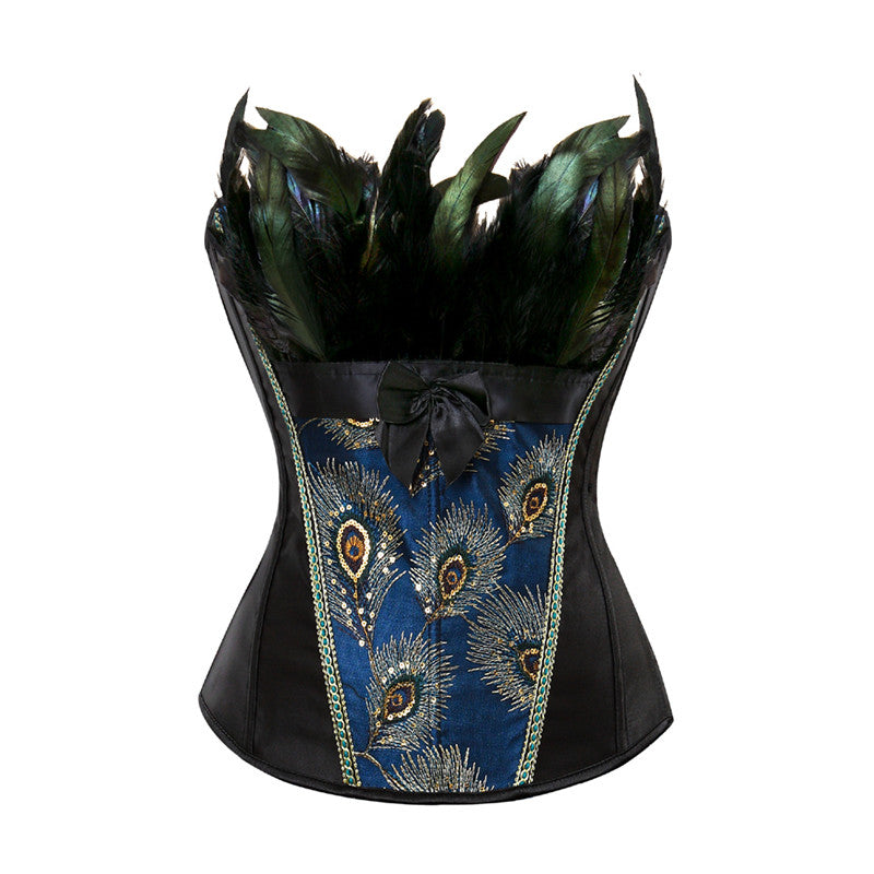 Women's Corset Top Peacock Feather Bustier Lace-Up Sexy Overbust Bustiers Carnival Holiday Party Club Costumes
