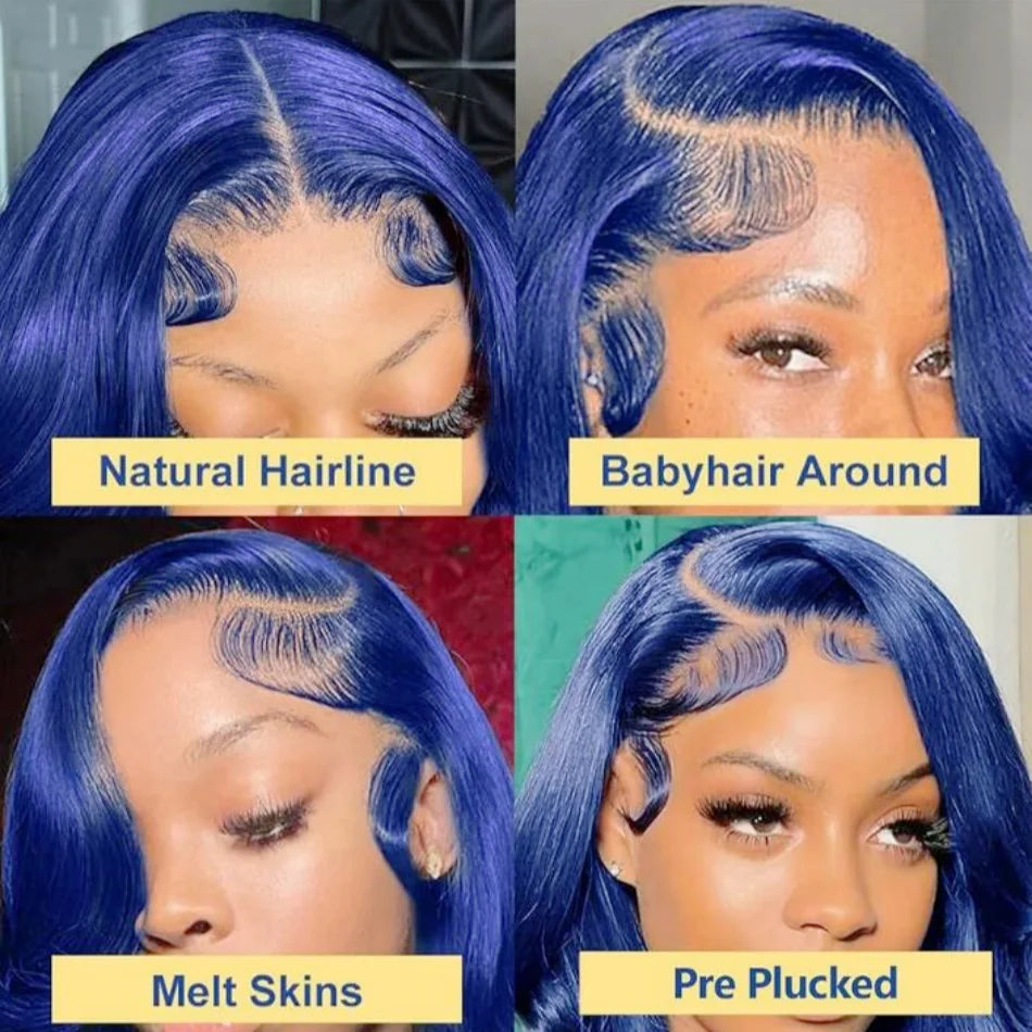 Dark Blue HD 13x4 Lace Front Wigs Human Hair Pre Plucked Glueless Navy Blue Colored 26 Inch Body Wave 13x6 Hd Lace Frontal Wig