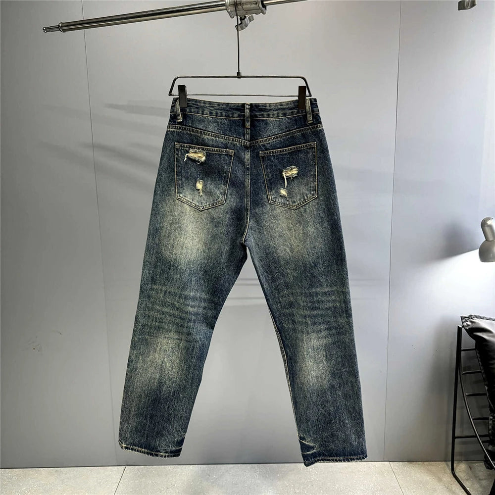Ripped Baggy Jeans Distressed Denim Streetwear Skateboard Pants Straight Leg Patchwork Oversized Urban Fashion Workwear, men's jeans