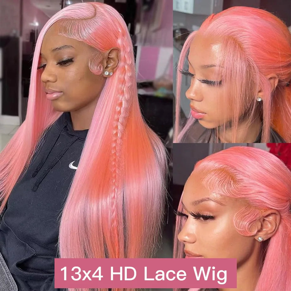 30 Inch Lace Front Wig Human Hair Pink Wig Straight Hd Lace Frontal Wig 13X6 Wig Humain Hair For Women Perruques Cheveux Humains