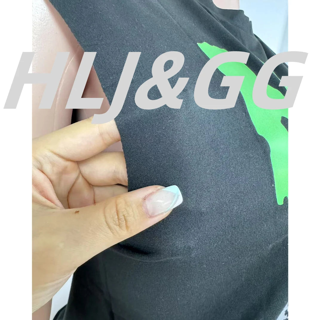 HLJ&GG Fashion Street Letter Print Tshirts Two Piece Sets Women O Neck Sleeveless Top And Shorts Outfits Y2K Female Streetwear