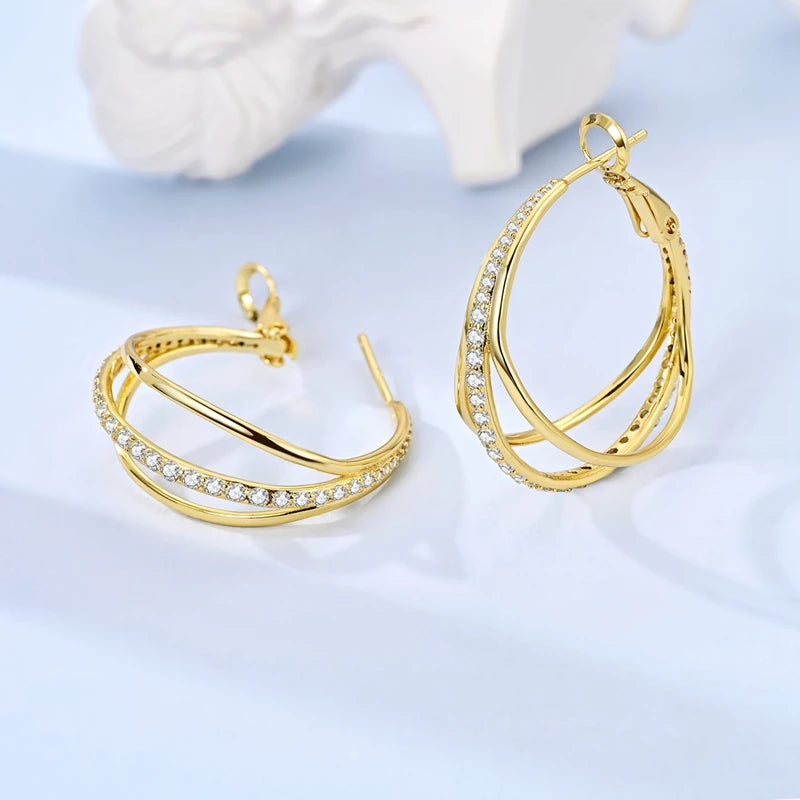 Fashion Gold ladies Hoop Earring 925 Sterling Silver Sparkling Zircon Round Ear Stud Earrings Fine Jewelry Lover Anniversary Gift